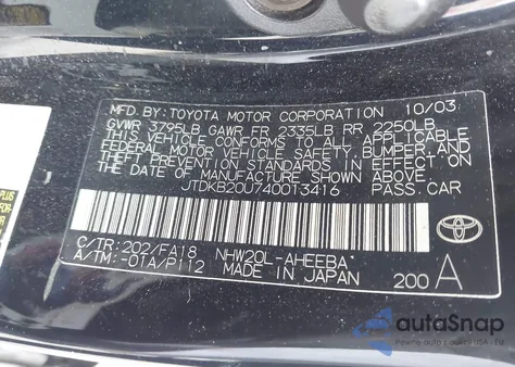 2004 Toyota Prius из США, поврежденный, VIN JTDKB20U740013416